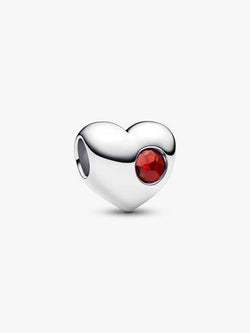 Cuore con Pietra Rossa Scuro Gennaio da incidere Argento Sterling 925 - CHARM