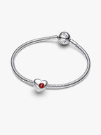 Cuore con Pietra Rossa Scuro Gennaio da incidere Argento Sterling 925 - CHARM