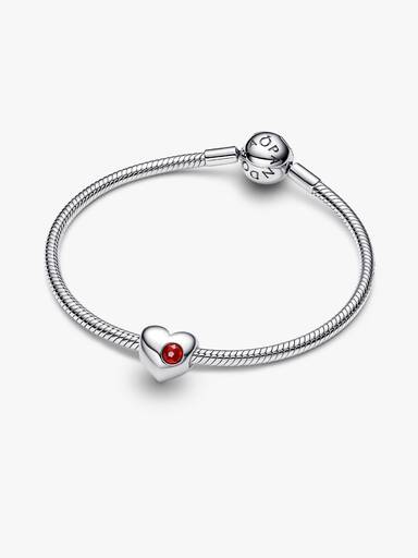Cuore con Pietra Rossa Scuro Gennaio da incidere Argento Sterling 925 - CHARM