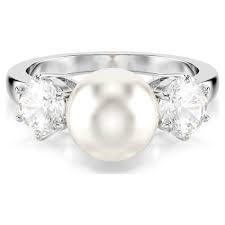 Anello Matrix Crystal Pearl, Taglio Round, Bianco, Placcato rodio 58