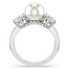 Anello Matrix Crystal Pearl, Taglio Round, Bianco, Placcato rodio 55