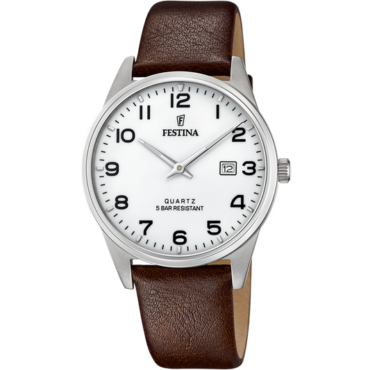 OROLOGIO FESTINA CLASSICS F20512/1 BIANCO CON CINTURINO IN PELLE, UOMO