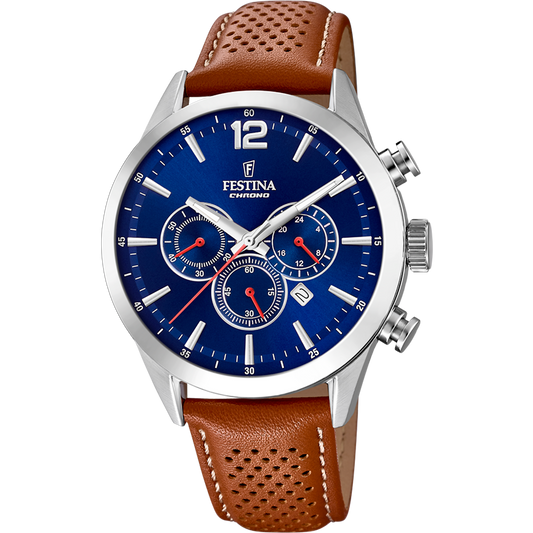 OROLOGIO FESTINA TIMELESS CHRONOGRAPH F20542/3 BLU CINTURINO IN PELLE, UOMO