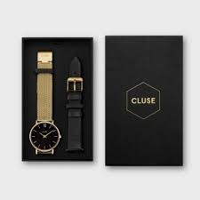 Gift Box Minuit Special Mesh Gold Colour & Leather Strap
