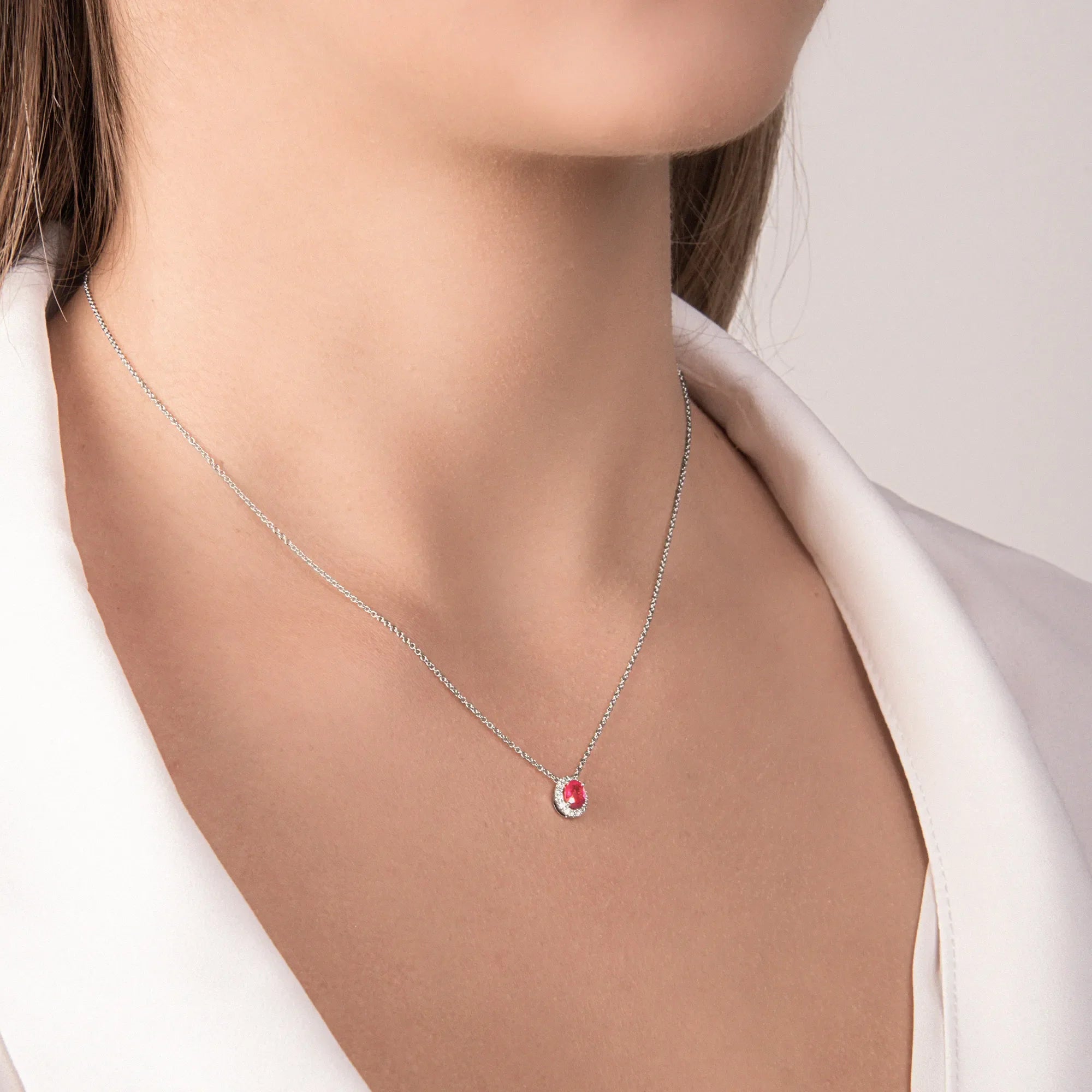 Girocollo Mirco Visconti in Oro Bianco con Rubino (0.59 ct) e Diamanti - COLLANE