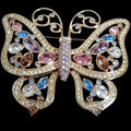 Grande spilla a farfalla placcata in oro firmata Swarovski con castone incastonato di cristalli