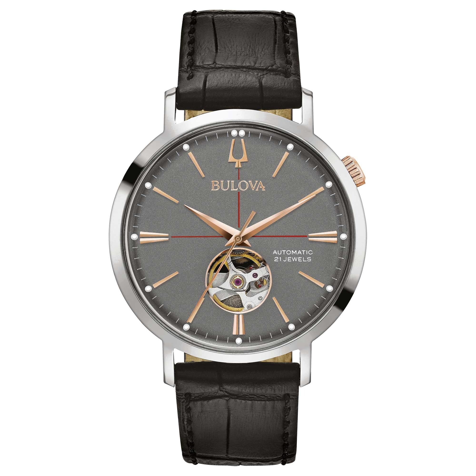 Orologio Uomo Bulova Aerojet Automatico in Acciaio e Pelle Antracite 98A187