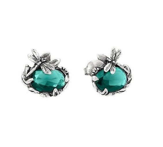 Orecchini Libellula Eden in Argento 925 e Quarzo Color Smeraldo
