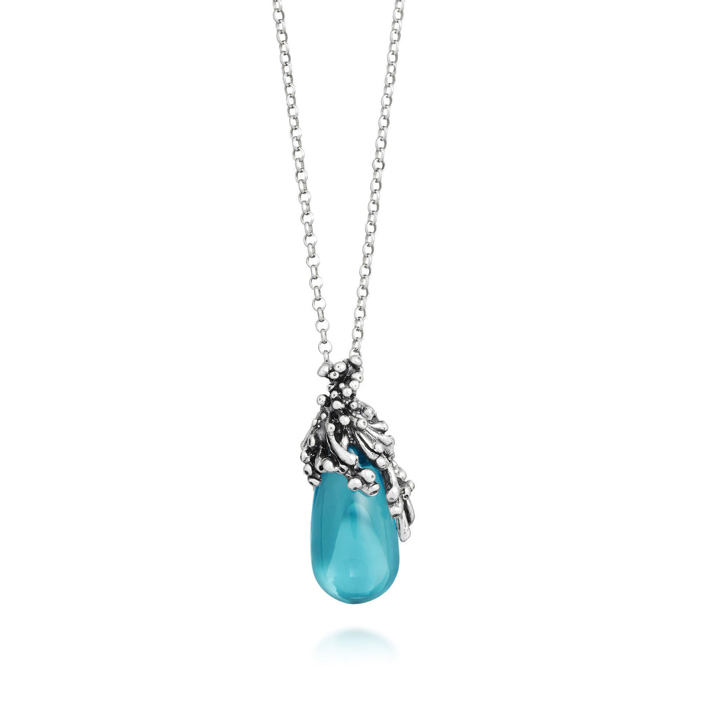 Collana Giovanni Raspini Pendente Goccia Mare in Argento e Cristallo Azzurro