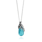 Collana Giovanni Raspini Pendente Goccia Mare in Argento e Cristallo Azzurro
