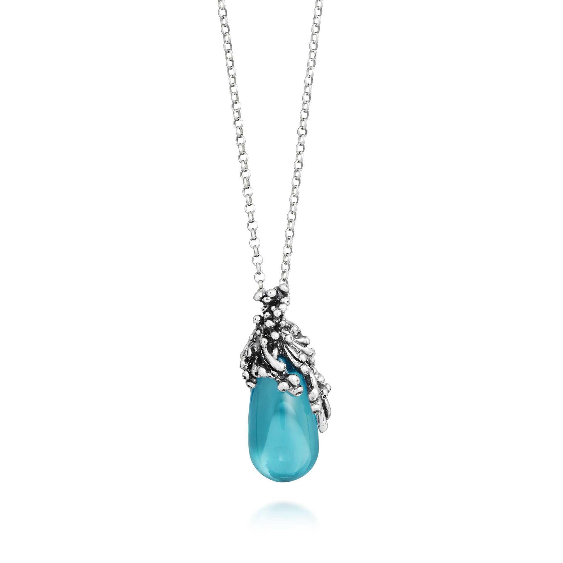 Collana Giovanni Raspini Pendente Goccia Mare in Argento e Cristallo Azzurro