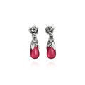 Orecchini Goccia Peonie in Argento e Cristallo Rosa