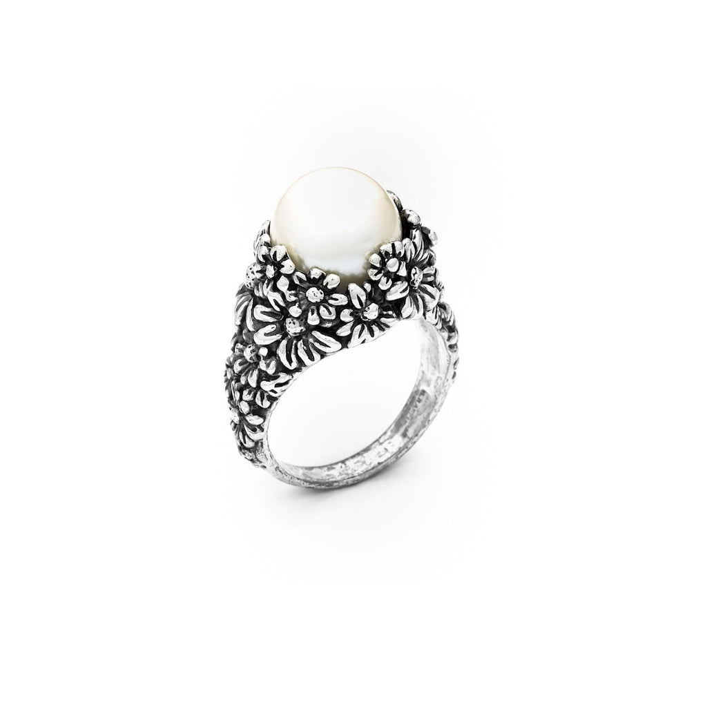 Anello Drops Margherite in Argento e Perla