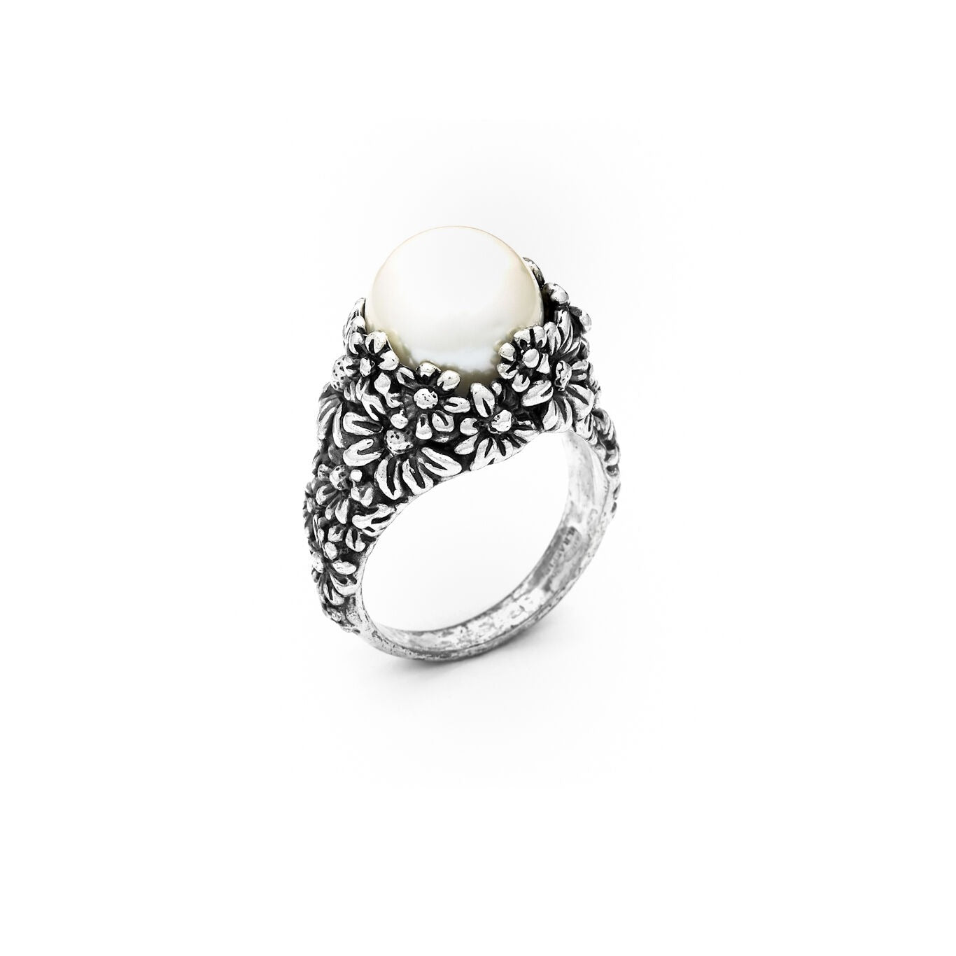 Anello Drops Margherite in Argento e Perla