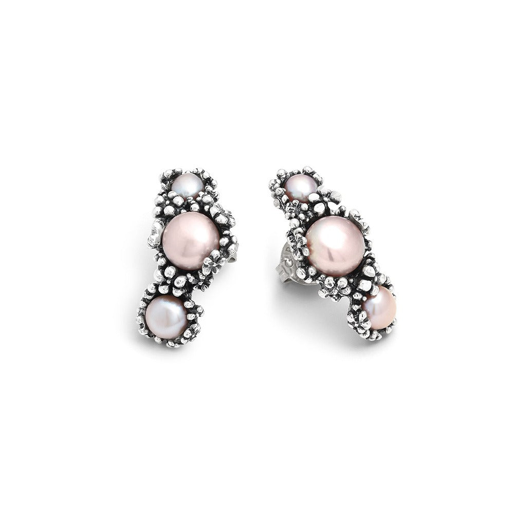 Orecchini Blossom Grandi in Argento e Perle Rosa