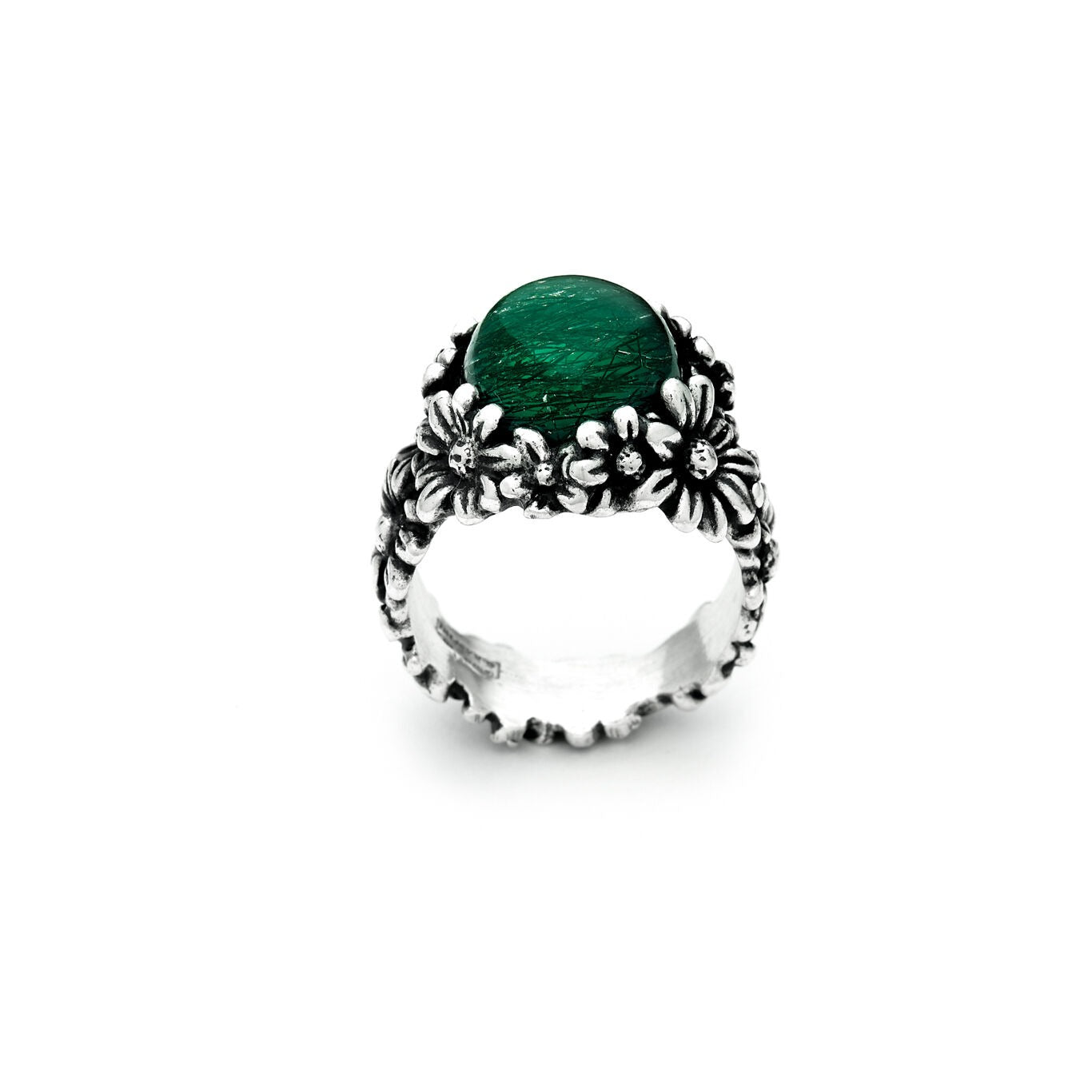 Anello Margherite Garden Grande in Argento e Agata Verde
