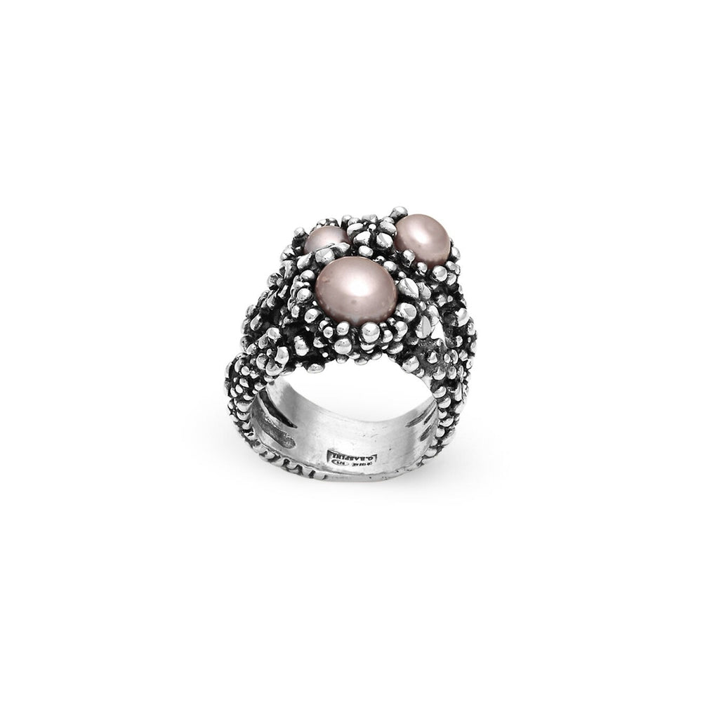 Anello Blossom Grande in Argento e Perle Rosa