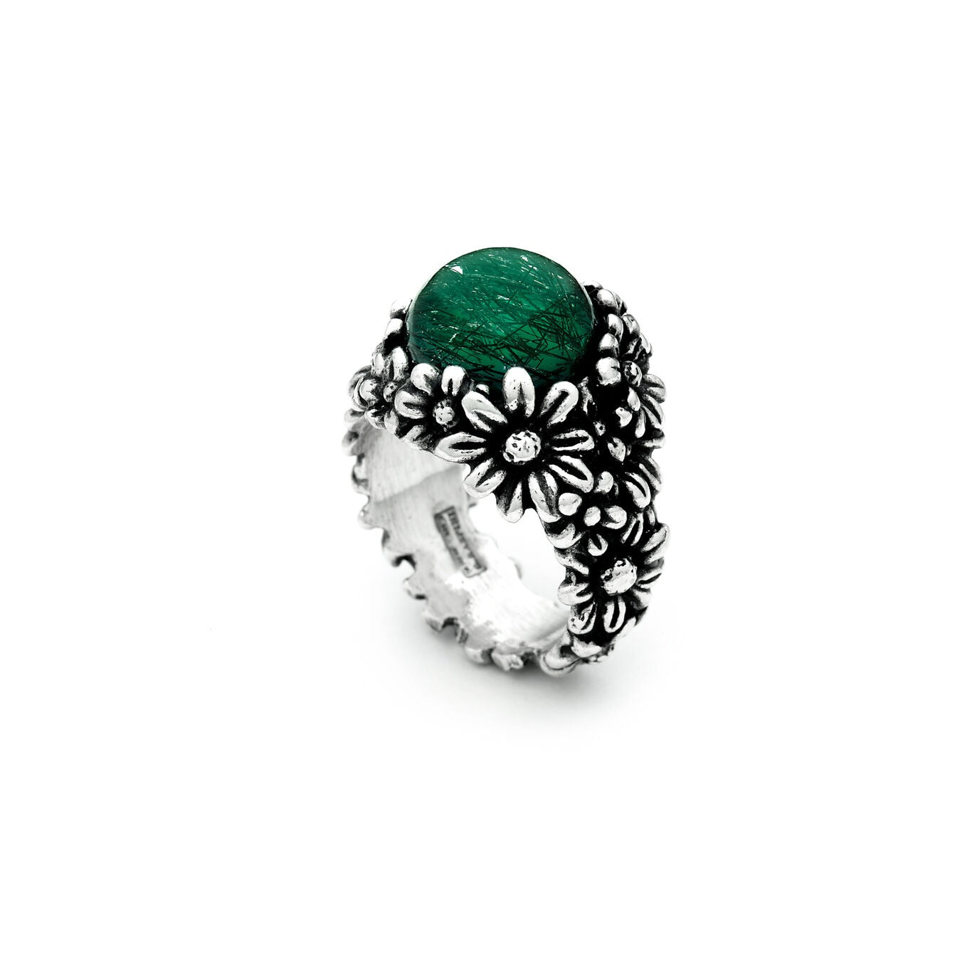 Anello Margherite Garden Grande in Argento e Agata Verde