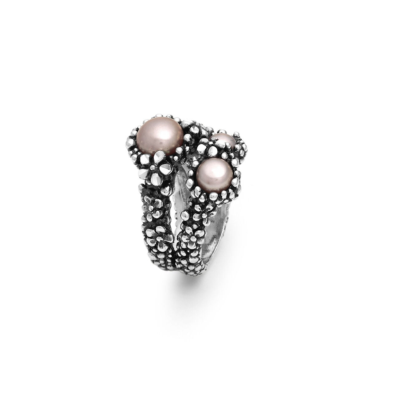 Anello Blossom Grande in Argento e Perle Rosa