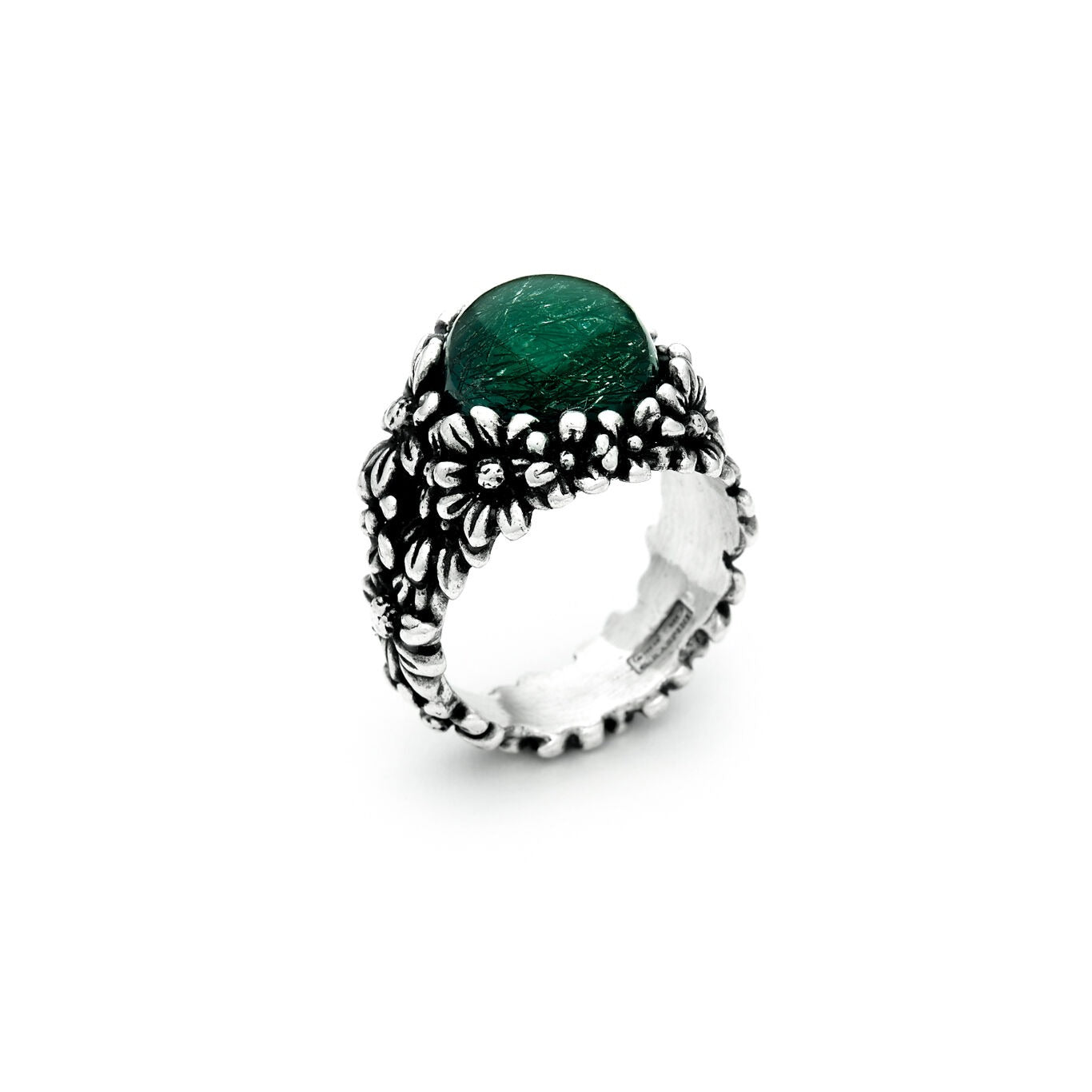 Anello Margherite Garden Grande in Argento e Agata Verde