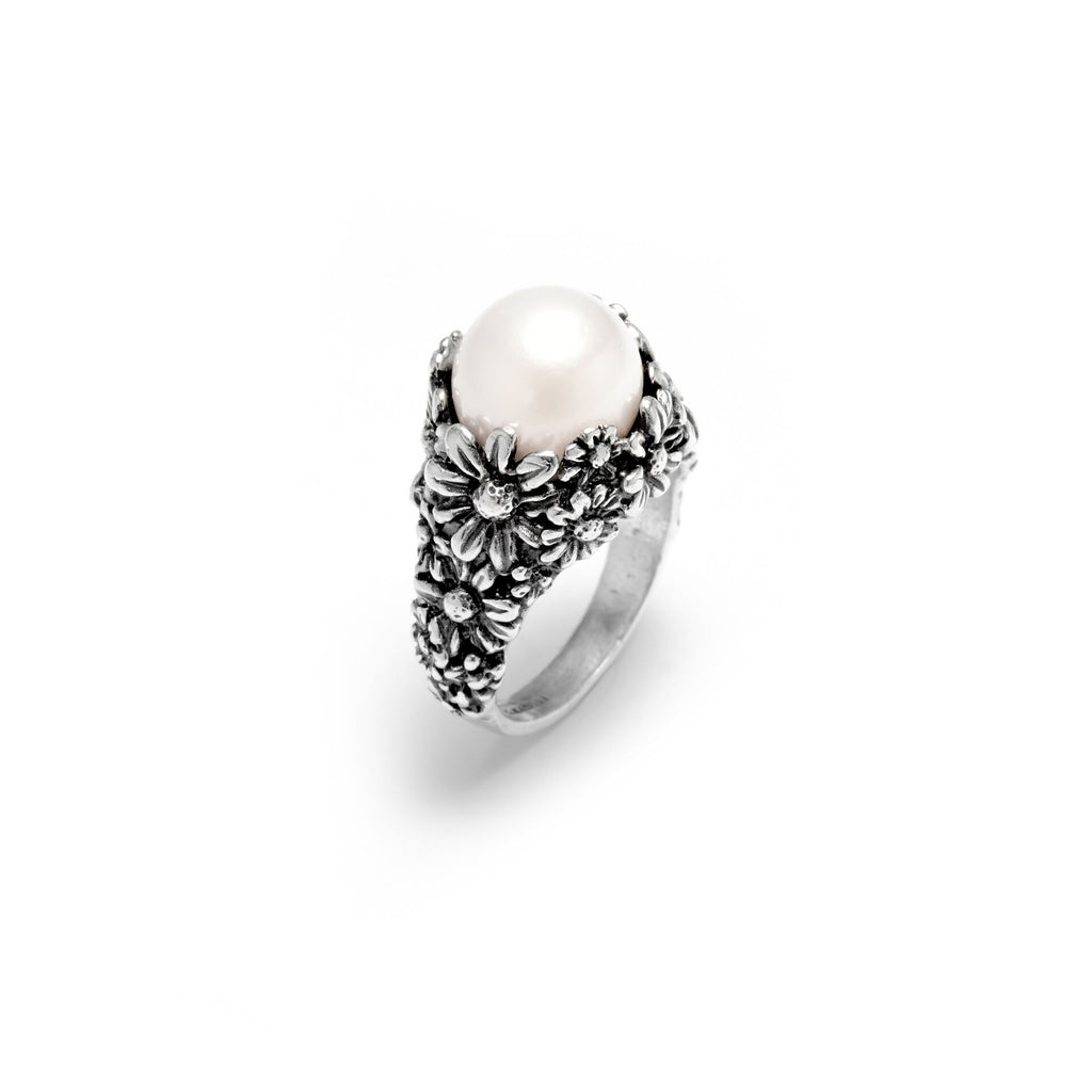 Anello Drops Margherite in Argento e Perla