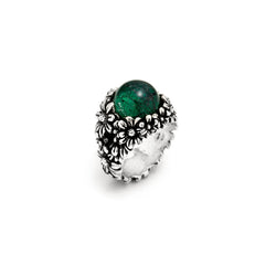 Anello Margherite Garden Grande in Argento e Agata Verde