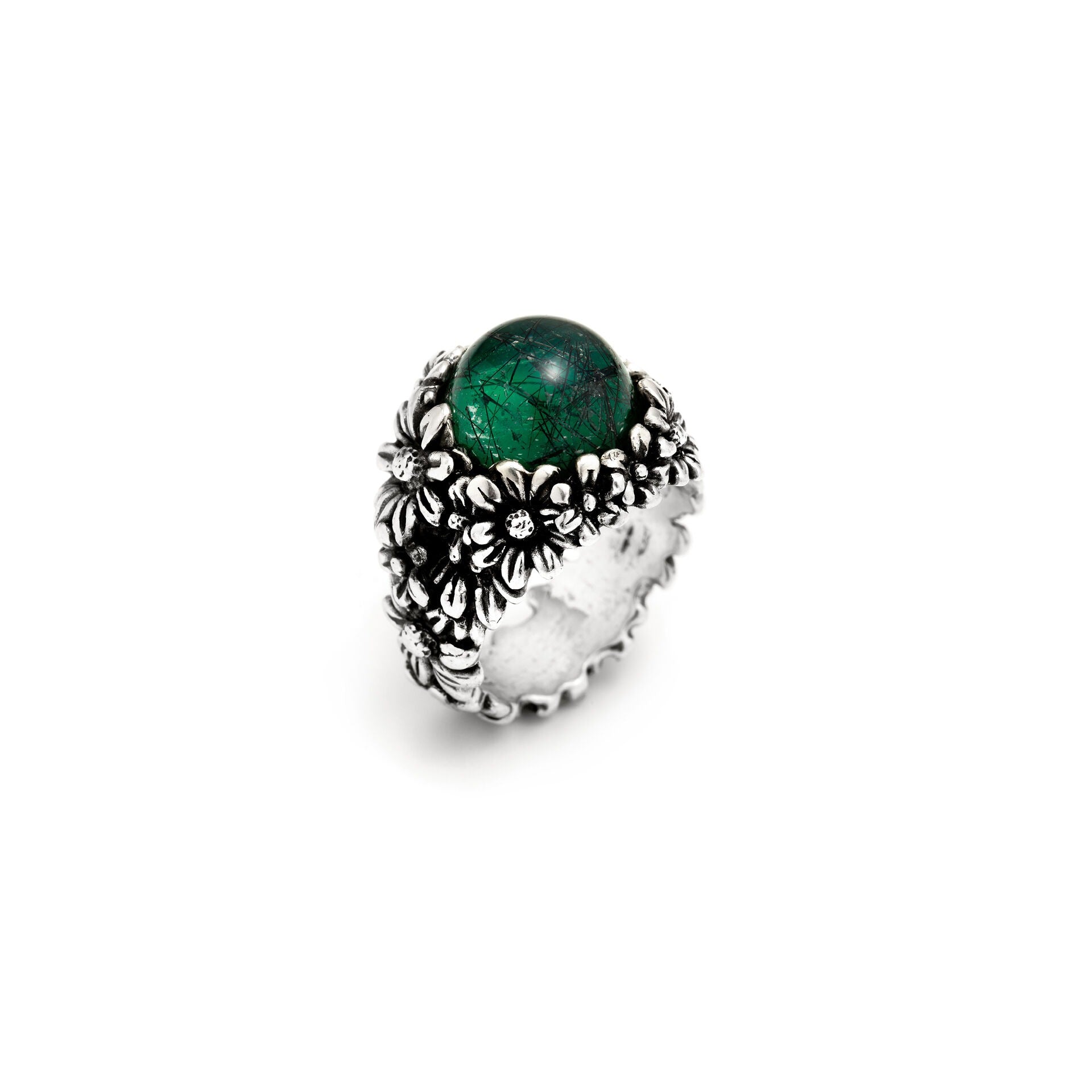 Anello Margherite Garden Grande in Argento e Agata Verde