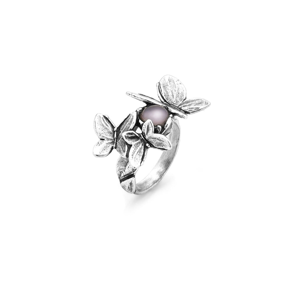 Anello Butterfly in Argento e Madreperla Rosa