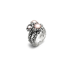 Anello Blossom Grande in Argento e Perle Rosa