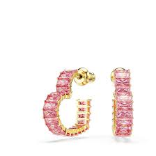 Orecchini a cerchio Matrix Taglio baguette Cuore Piccoli Rosa Placcato color or - ORECCHINI