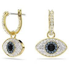 ORECCHINI A CERCHIO SWAROVSKI SYMBOLIC EVIL EYE, BLUE, PLACCATO ORO GIALLO