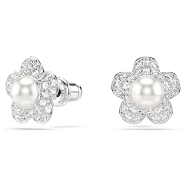 Orecchini a lobo Ariana Grande x Swarovski Crystal Pearl Taglio Round Fiore Bianchi Placcato rodio - ORECCHINI