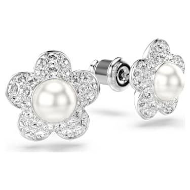 Orecchini a lobo Ariana Grande x Swarovski Crystal Pearl Taglio Round Fiore Bianchi Placcato rodio - ORECCHINI