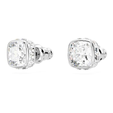 Orecchini a lobo Birthstone Swarovski- Taglio squadrato Aprile Bianchi Placcato rodio. - ORECCHINI