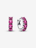 Orecchini Cerchi Cristalli Rosa Scuro Argento Sterling 925 - ORECCHINI