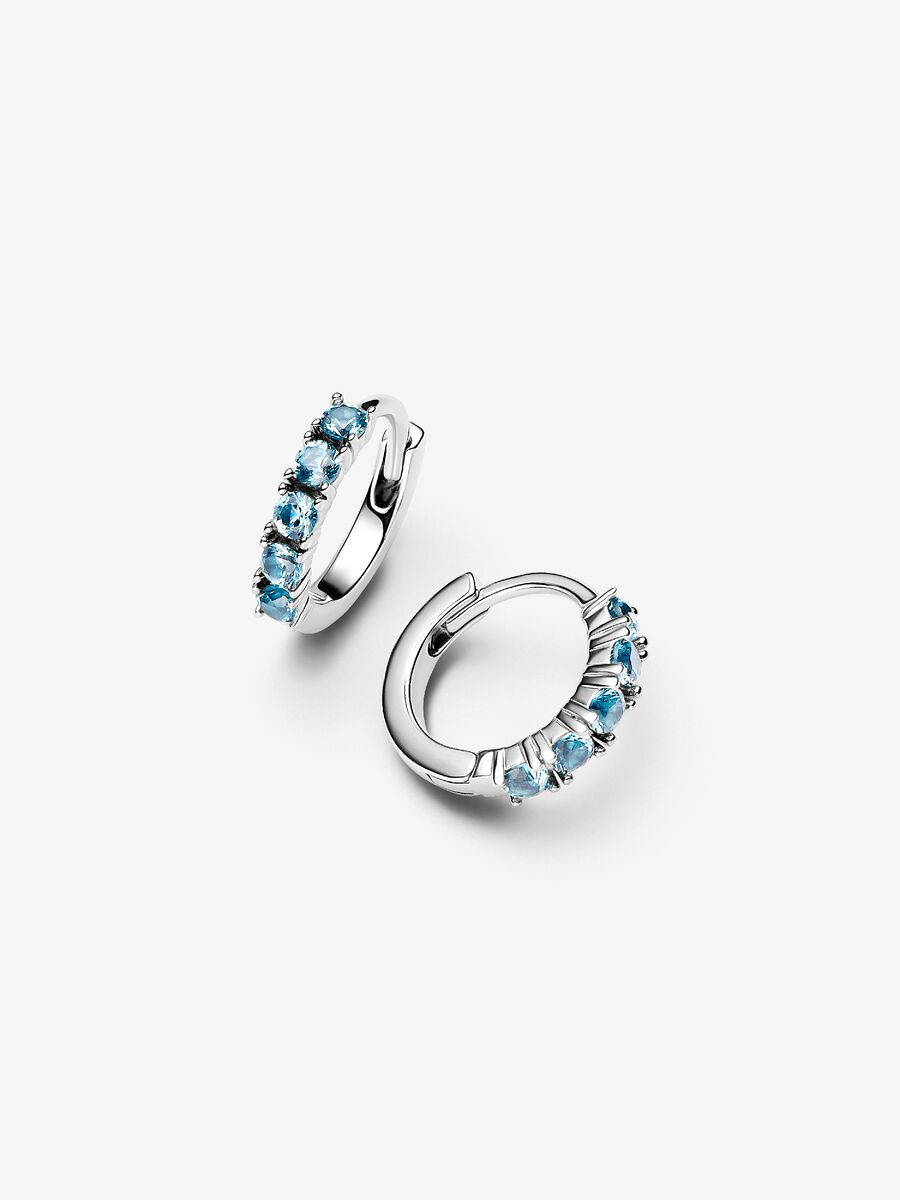 Orecchini Cerchi Piccoli Cristalli Azzurri Argento Sterling 925 - ORECCHINI