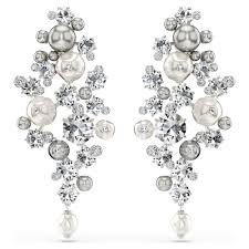 Orecchini Constella Crystal Pearl Taglio Round Bianchi Placcato rodio - ORECCHINI