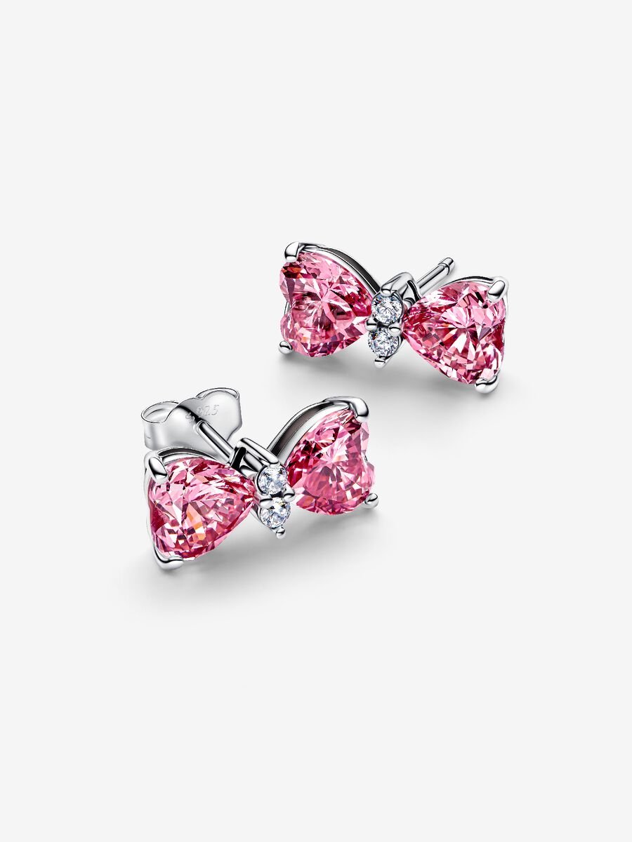 Orecchini Fiocco Luminoso Rosa Grande Argento Sterling 925 - ORECCHINI