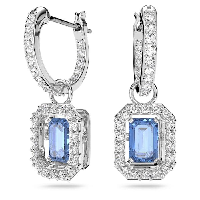 Orecchini Millenia Swarovski Zirconi con taglio ottagonale, Blu, Placcato rodio
