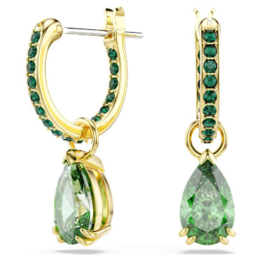 Orecchini pendenti Attract Swarovski- Taglio Pear Verdi Placcato color oro. - ORECCHINI