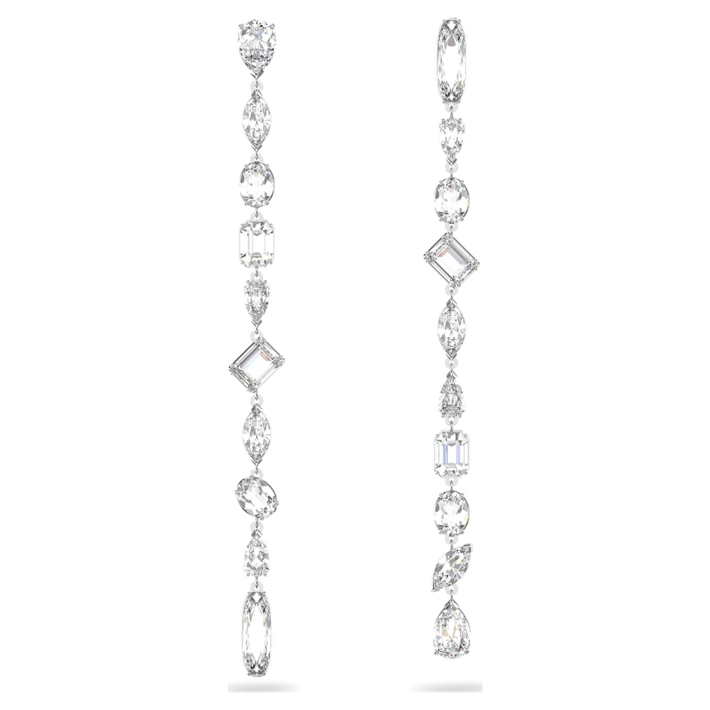 Orecchini pendenti Gema Design asimmetrico, Taglio misto, Bianchi, Placcato rodio