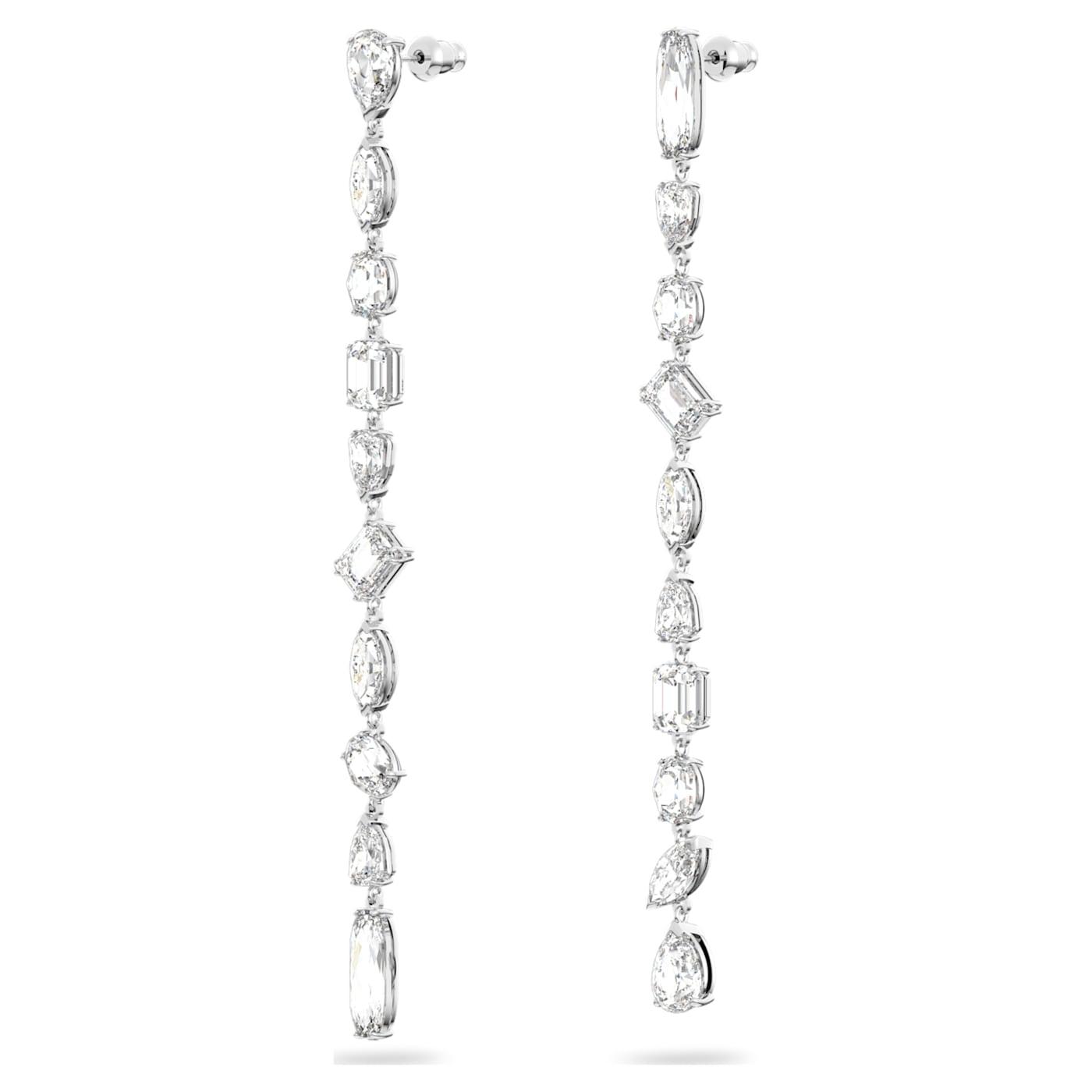 Orecchini pendenti Gema Design asimmetrico, Taglio misto, Bianchi, Placcato rodio