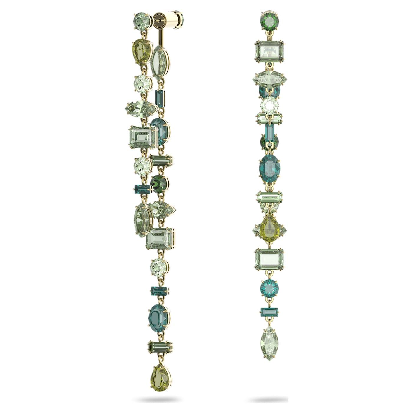Orecchini pendenti Gema Design asimmetrico, Taglio misto, Verdi, Placcato color oro