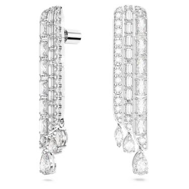 Orecchini pendenti Hyperbola Zirconia a zero emissioni di carbonio, Taglio misto, Bianchi, Placcato rodio