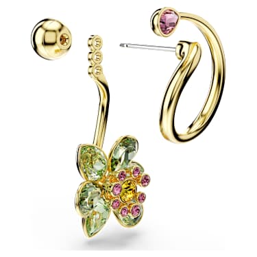 Orecchini pendenti Idyllia Design asimmetrico Taglio misto Fiore Multicolore Placcato color oro - ORECCHINI