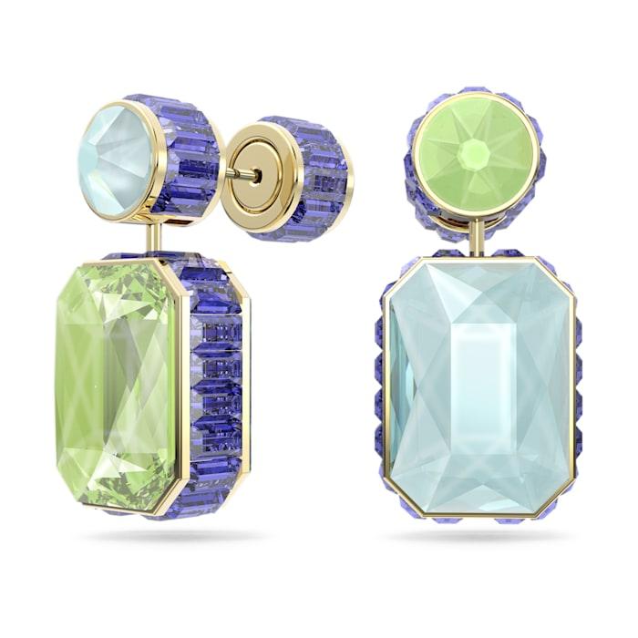 Orecchini pendenti Orbita Design asimmetrico, Taglio ottagonale, Multicolore, Placcato color oro