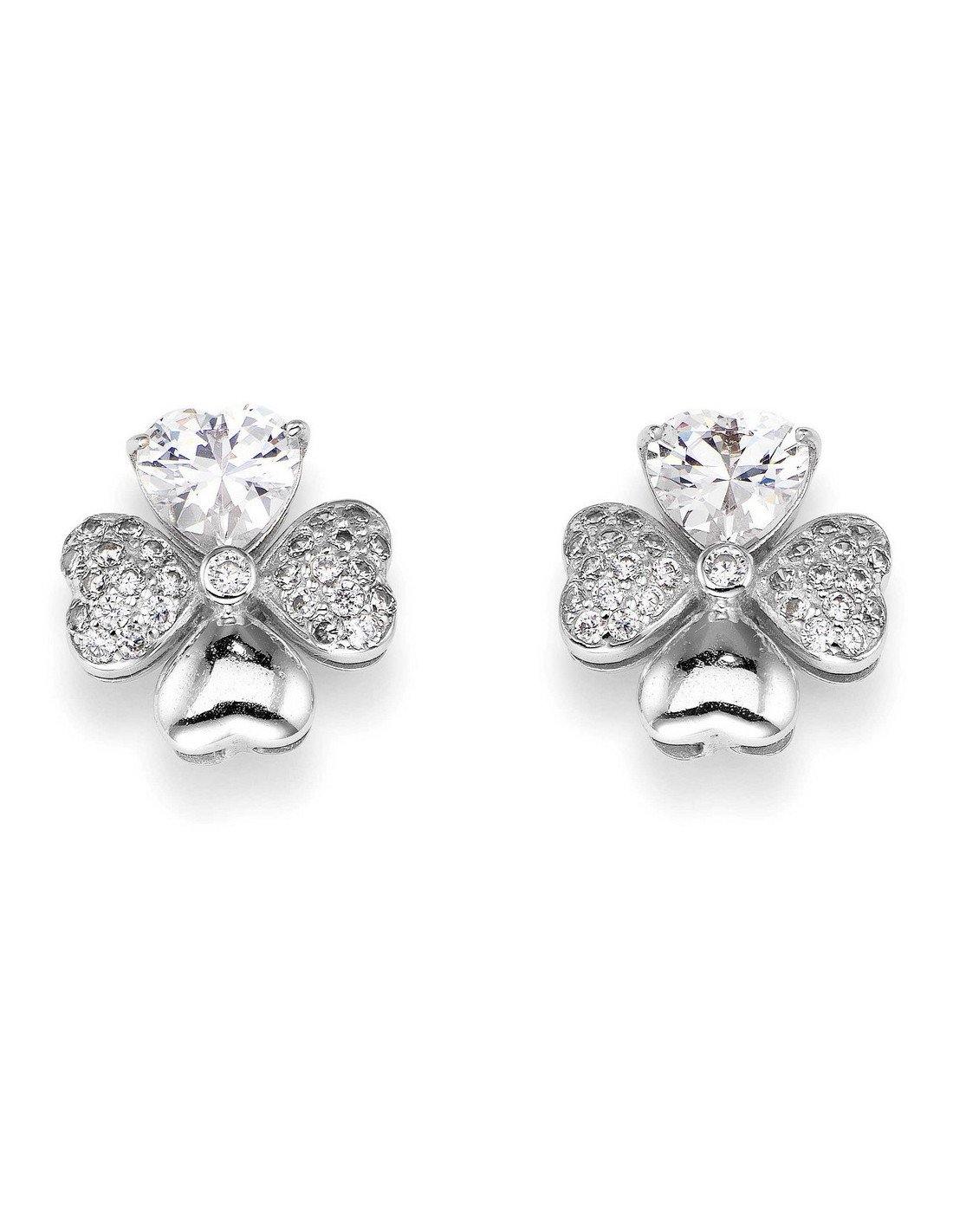 ORECCHINI QUADRICUORE RODIO E ZIRCONI BIANCHI