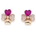 ORECCHINI QUADRICUORE ROSE' E ZIRCONI BIANCHI E RUBINO