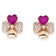 ORECCHINI QUADRICUORE ROSE' E ZIRCONI BIANCHI E RUBINO