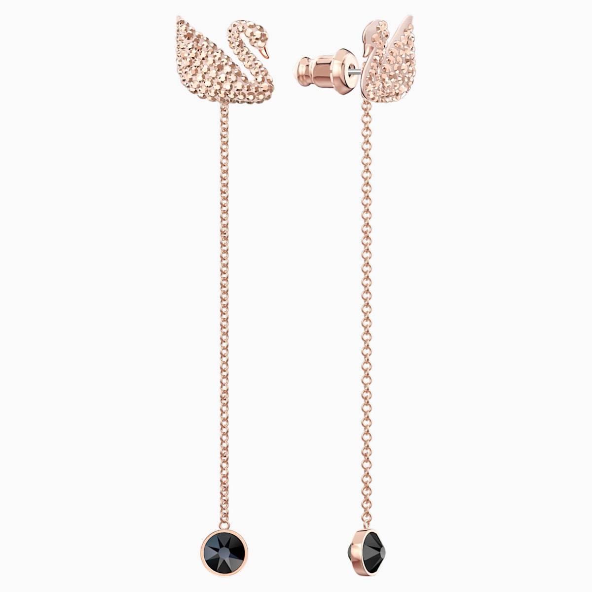 ORECCHINI SWAROVSKI ICONIC SWAN, MARRONE, PLACCATO ORO ROSA
